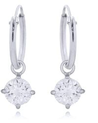 Jewelco London - Round Cz Hanging Solitaire Charm Hoop Drop Earrings - Lyst