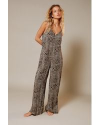 Warehouse - Animal Crinkle Slouchy Cover Up Jumpsuit - Lyst