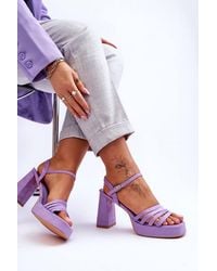 Love Lace - Suede Ankle Strap Platform Heel Sandals With Front Straps - Lyst