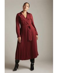 Karen Millen - Plus Size Long Sleeve Pleated Midi Trench Dress - Lyst
