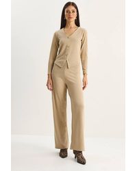 Bianco Lucci - V-Neck Knitted Wide Leg Two-Piece Set - Lyst