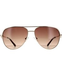 Guess - Aviator Gold Brown Gradient Sunglasses - Lyst