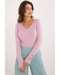 Love Lace - V Neck Button Cuff Casual Work Sweater - Lyst