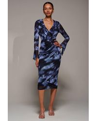 Jolie Moi - Ruffle V-Neckline Mesh Bodycon Midaxi Dress - Lyst