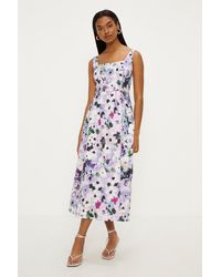 Oasis - Ombre Floral Printed Ottoman Twill Midi Dress - Lyst