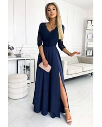 Love Lace - Lace 3/4 Sleeve Maxi Dress With Side Slit - Lyst