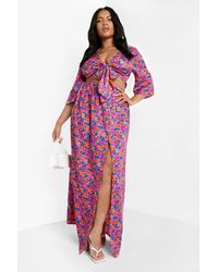 Boohoo - Plus Knot Front Floral Mix Maxi Skirt Co-ord - Lyst