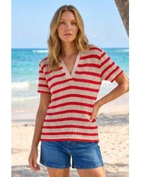 Roman - Stripe Crochet Collar Knit Top - Lyst