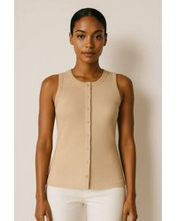 Stylewise - Ribbed Button-Through Sleeveless Vest Top - Lyst