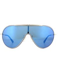 Police - Shield Black And Silver Smoke Mirror Blue Sunglasses - Lyst