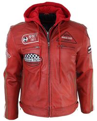 TruClothing - Hooded Zipped Biker Leather Jacket - Lyst