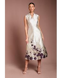 Coast - Notch Neck Floral Border Print Jacquard Midi Dress - Lyst