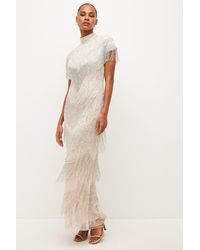 Karen Millen - Diamante Pearl Embellished Woven Maxi Dress - Lyst