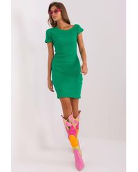 Love Lace - Pencil Cut Short Sleeve Asymmetrical Neck Dress - Lyst