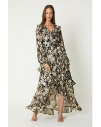 Coast - Printed Metallic Chiffon Wrap Dress - Lyst
