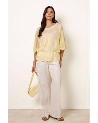 Blue Vanilla - Elasticated Waist Three Quarter Sleeve Round Neck Top - Lyst