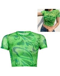 KDMD - Heart Print Short Sleeve Scoop Neck Crop T-Shirt - Lyst