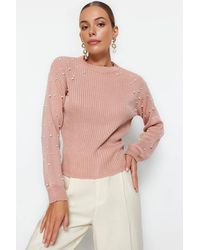 WOVCOR - Crew Neck Knit Sweater W/ Pearl Details - Lyst