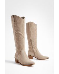 Boohoo - Tab Detail Knee High Western Boots - Lyst