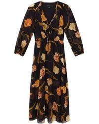 Ted Baker - Mesh Top Three Quarter Sleeve V-Neck Regular Fit Midi Dress - Lyst