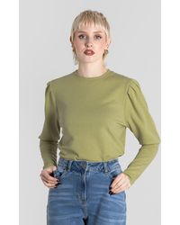 Enorsia - Long Sleeve Crew Neck Jersey Top With Puff Sleeve - Lyst