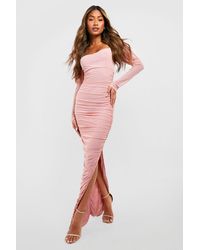 Boohoo - Mesh Square Neck Ruched Maxi Dress - Lyst