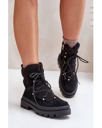 Love Lace - Ankle Boots With Sheepskin Fur Flat Heel Zip Lined Warm - Lyst