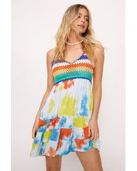 Nasty Gal - Rayon Crepe Tie Dye Crochet Mini Beach Dress - Lyst