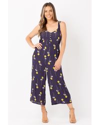 Krisp - Yellow Floral Print Culottes Jumpsuit - Lyst