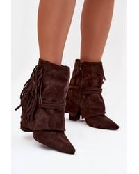 Love Lace - Fringe Strap Ankle Boots Pointed Toe Suede Buckle Heel - Lyst