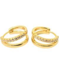 Harfi - Diamond April Birthstone Double Hoop Small Huggie Plated Earrings - Lyst
