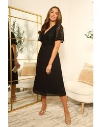 Double Second - Fixed Wrap Lace Pleated Dress - Lyst