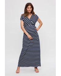 Dorothy Perkins - Maternity Navy Stripe Roll Sleeve Maxi Dress - Lyst