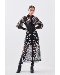 Karen Millen - Petite Applique Organdie Woven Midi Shirt Dress - Lyst