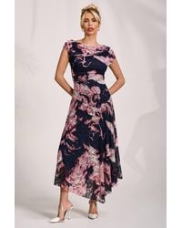 Jolie Moi - Asymmetric Draped Print Lace Maxi Dress - Lyst