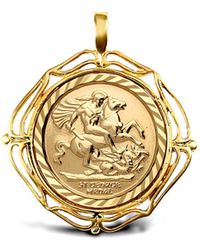 Jewelco London - 9ct Gold Wavy Wings Frame St George Pendant (full Sov Size) - Lyst