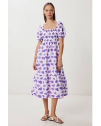 Happiness İstanbul - Frilly Abstract Print A-Line Midi Dress With Square Collar - Lyst