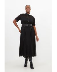 Karen Millen - Plus Size Contrast Satin Georgette Woven Belted Midi Dress - Lyst