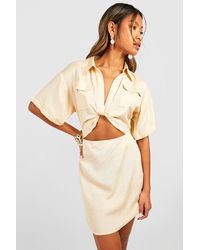 Boohoo - Cotton Utility Cut Out Shirt Dress - Lyst