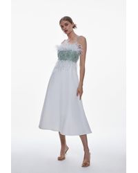 Karen Millen - Embellished And Feather Woven Prom Midi Dress - Lyst