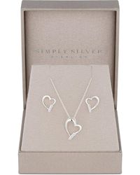 Simply Silver - Sterling Silver 925 Cubic Zirconia Heart Set - Gift Boxed - Lyst