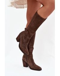 Love Lace - Round Toe Suede Knee High Boots With Zip - Lyst