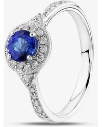 T.H.Baker - 18Ct Brilliant Cut Tanzanite & Diamond Shoulder Set Halo Ring R60616W-Tz - Lyst