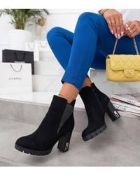 Love Lace - Round Toe Faux Leather Heeled Boots With Zip - Lyst