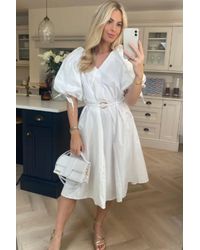 CY - Oversized Puff Sleeve Midi Dress - Lyst