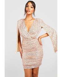 Boohoo - Sequin Cape Sleeve Plunge Mini Party Dress - Lyst