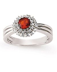 Jewelco London - Rhodium Coated Sterling Silver Red & White Cz Cluster Dress Ring - Lyst