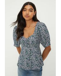 Dorothy Perkins - Lilac Floral Ruched Front Short Sleeve Top - Lyst
