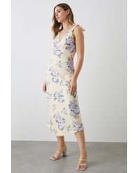 Dorothy Perkins - Purple Floral Print Bias Cut Tie Shoulder Midi Dress - Lyst