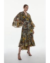 Karen Millen - Tiger Printed Drama Kimono Woven Maxi Dress - Lyst